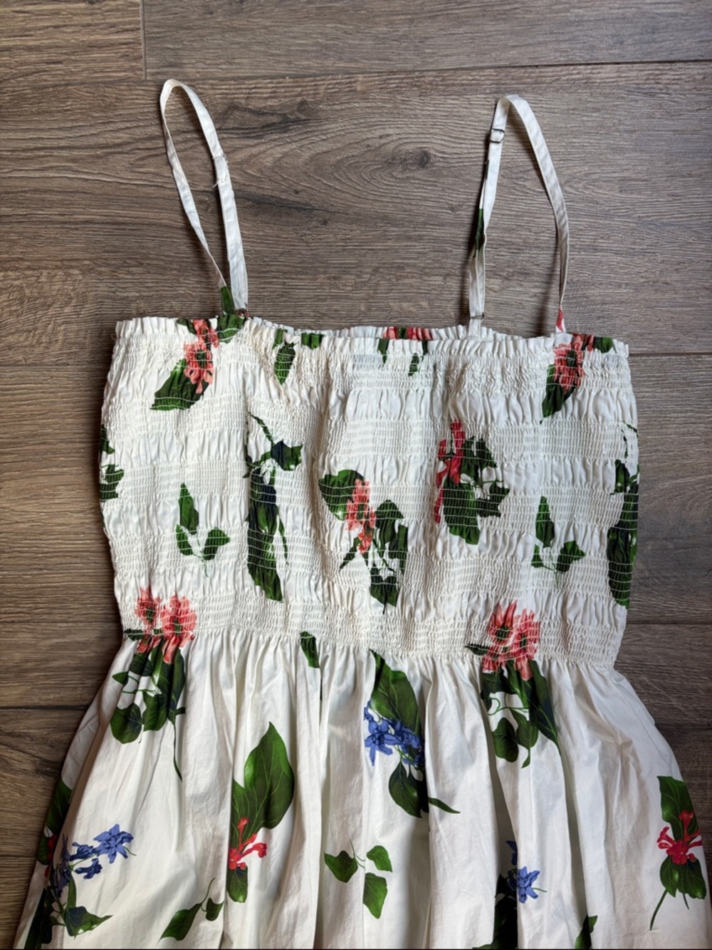 SCOO Floral Smocked Midi Dress Women’s Large White 100% Cotton Cottagecore - Picture 3 of 12